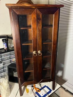Wood curio cabinet vintage