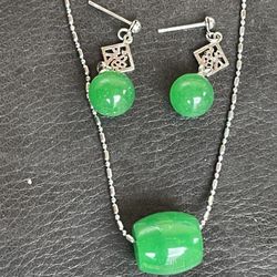 Jadeite Jewelry Set Earrings And Necklace
