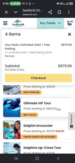 Sea world 4day pass ALL 4 PARKS