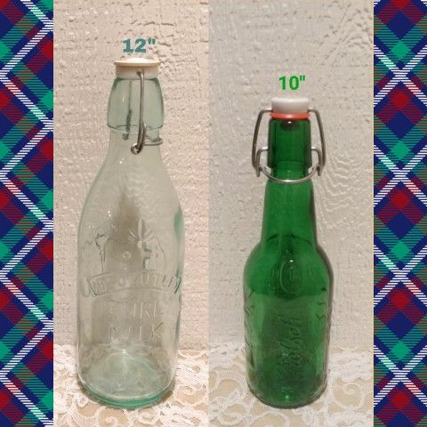 VINTAGE PURE MILK BOTTLE & GROLSCH BEER BOTTLE