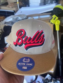 BULLS SNAPBACK HAT Chicago tan brown flat bill script logo ultra game Men NEW
