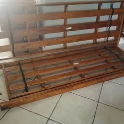 Queen SIZE Solid WOOD Folding FUTON with Zippered MATTRESS
