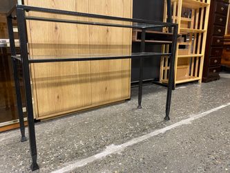 2-Tiered Glass Sofa Table w/ Brushed Black Metal Frame