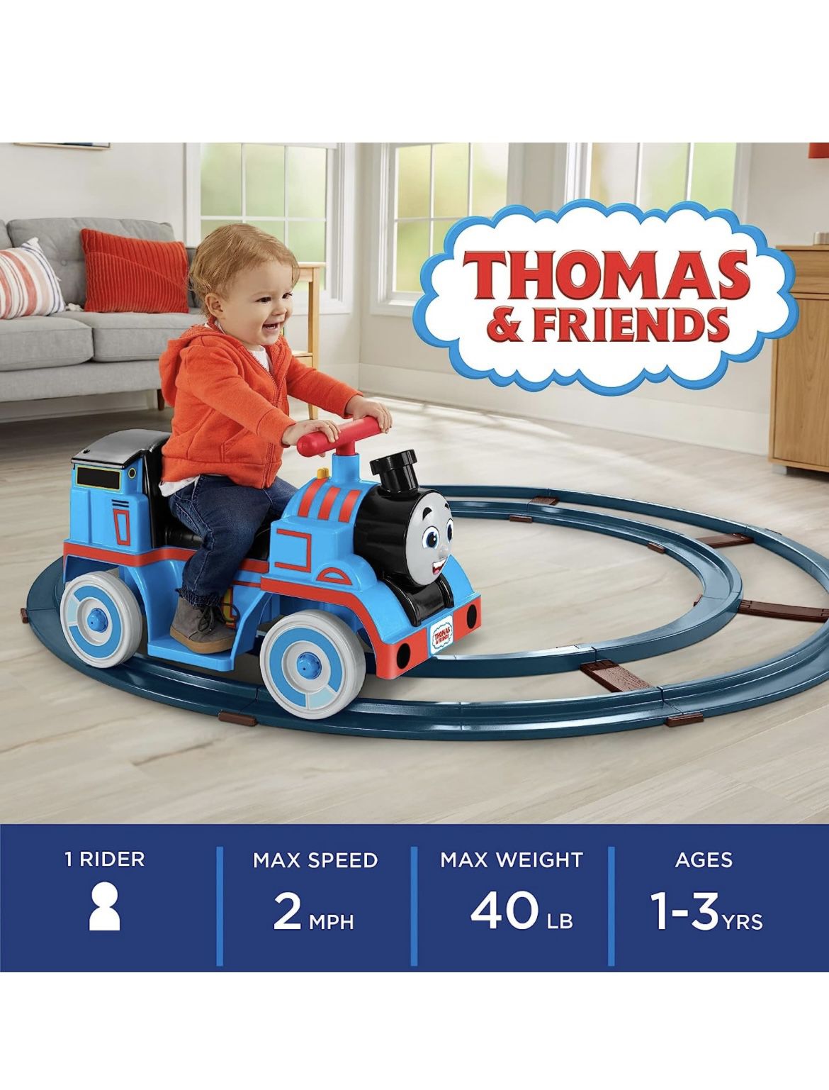 Power Wheels Thomas & Friends Ride-On Train, Thomas with Track, Battery-Powered Toddler Toy for Indoor Play Ages 1+ Years​