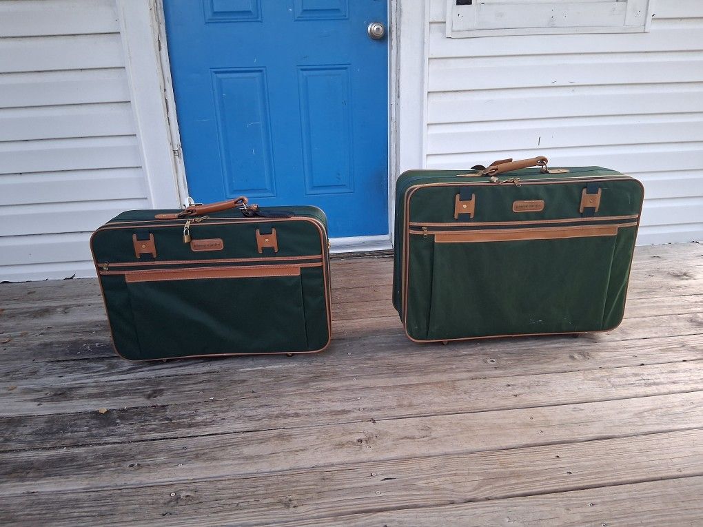Vintage Pierre Cardin Green Canvas Suitcase Set