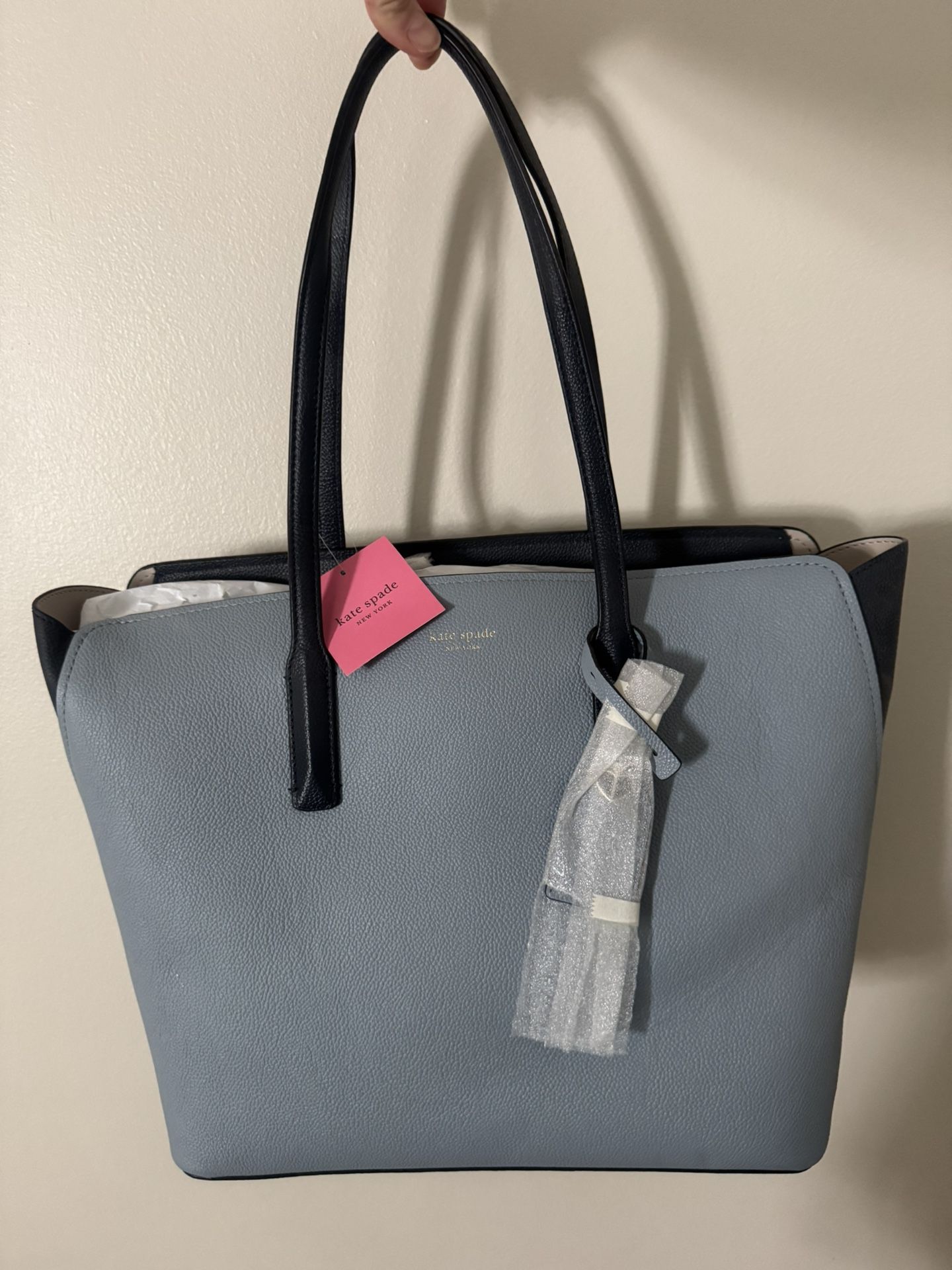 Kate Spade Margaux large work tote in hazy blue leather