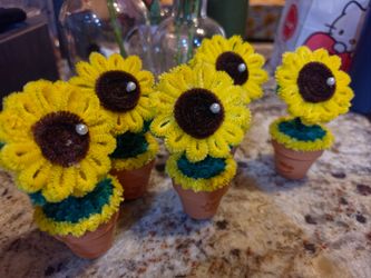 Handmade Pipe Cleaner Sunflowers in Mini Terra Cotta Pots