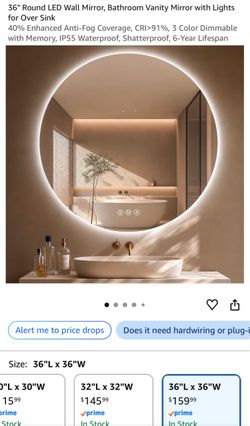 36" Round LED Backlit Bathroom Mirror