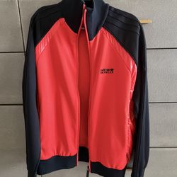 moncler men's x adidas originals zip up knit track jacket in black/orange