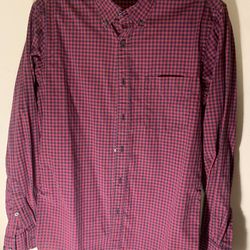 Gorgeous 100% Cotton S Small Uniqlo Checkered Plaid Red Navy Button Down Men’s Dress Shirt