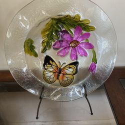 Butterfly And Flowers Decoration Glass Plate And Holder  