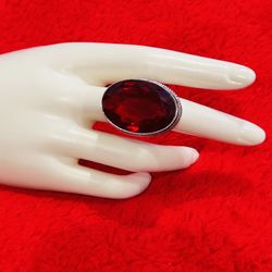 Elegant Red Gemstone Ring Sterling Silver 925