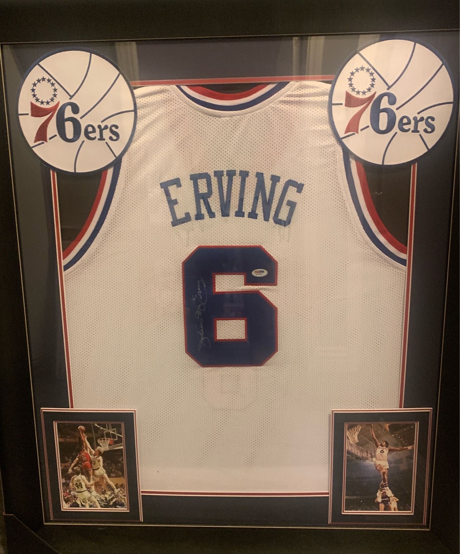 Dr. J signed framed jersey