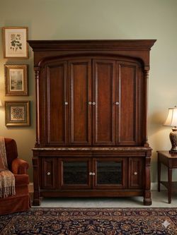 Solid Wood & Marble Accented Large Armoire / Media Cabinet