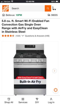 New LG 5.8 cu. ft. wi-fi enabled fan convection gas single oven range with air fry