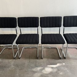 Modern Simple Light Luxury Dining Chairs with Silver Metal Legs - Set of 4, Black Bow-Back Student Chairs for Family Dining Room, Bedroom, Dressing Ro