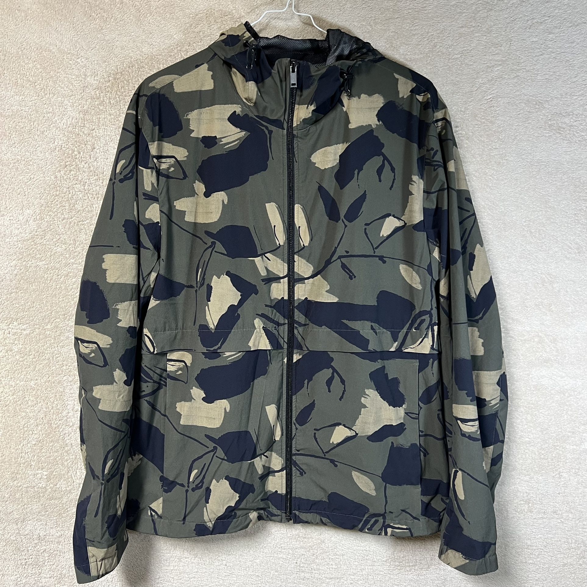 Theory Camo Hooded Tech Jacket Mens Large Green Windbreaker