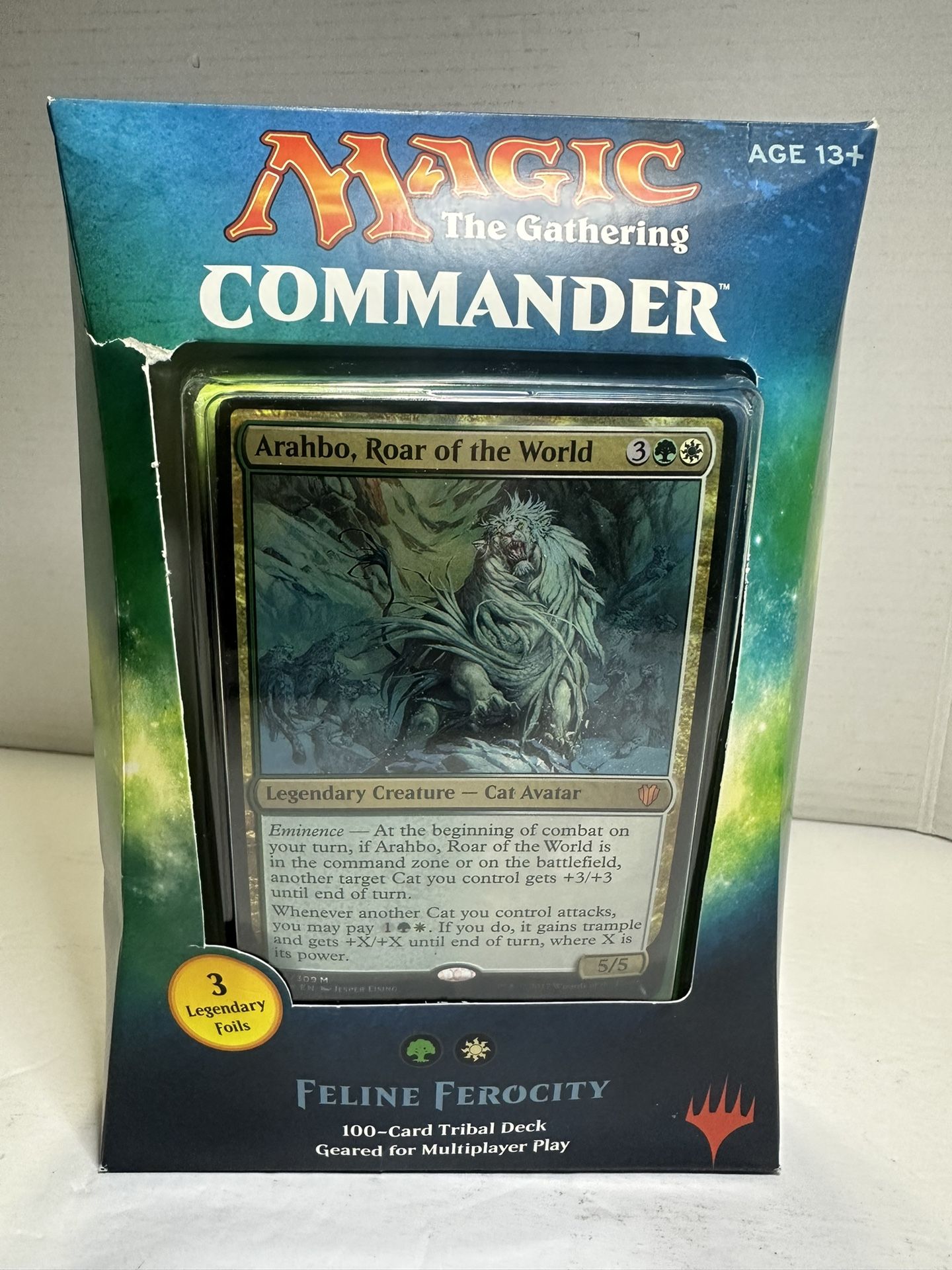 MTG Feline Ferocity/ Arahbo Cat Tribal 2017 Commander Deck *Damaged Box