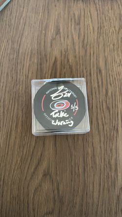 Seth Jarvis Signed  “Take Warning” Limited Edition 5/5 Official Game Puck