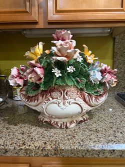 Large Vintage Capodimonte Porcelain Flower Basket Centerpiece