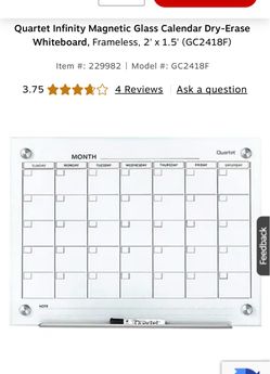 Quartet Infinity Magnetic Glass Calendar Dry-Erase Whiteboard