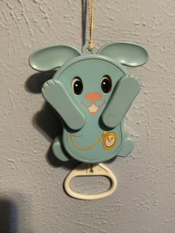 Vintage 1980 TOMY Peek-a-Boo Bunny Pull String Musical Lullaby  