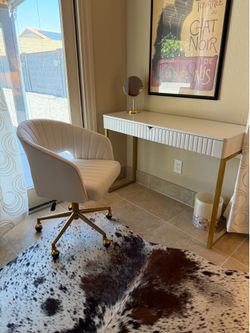 Modern White & Gold Vanity Desk with Matching Swivel Chair