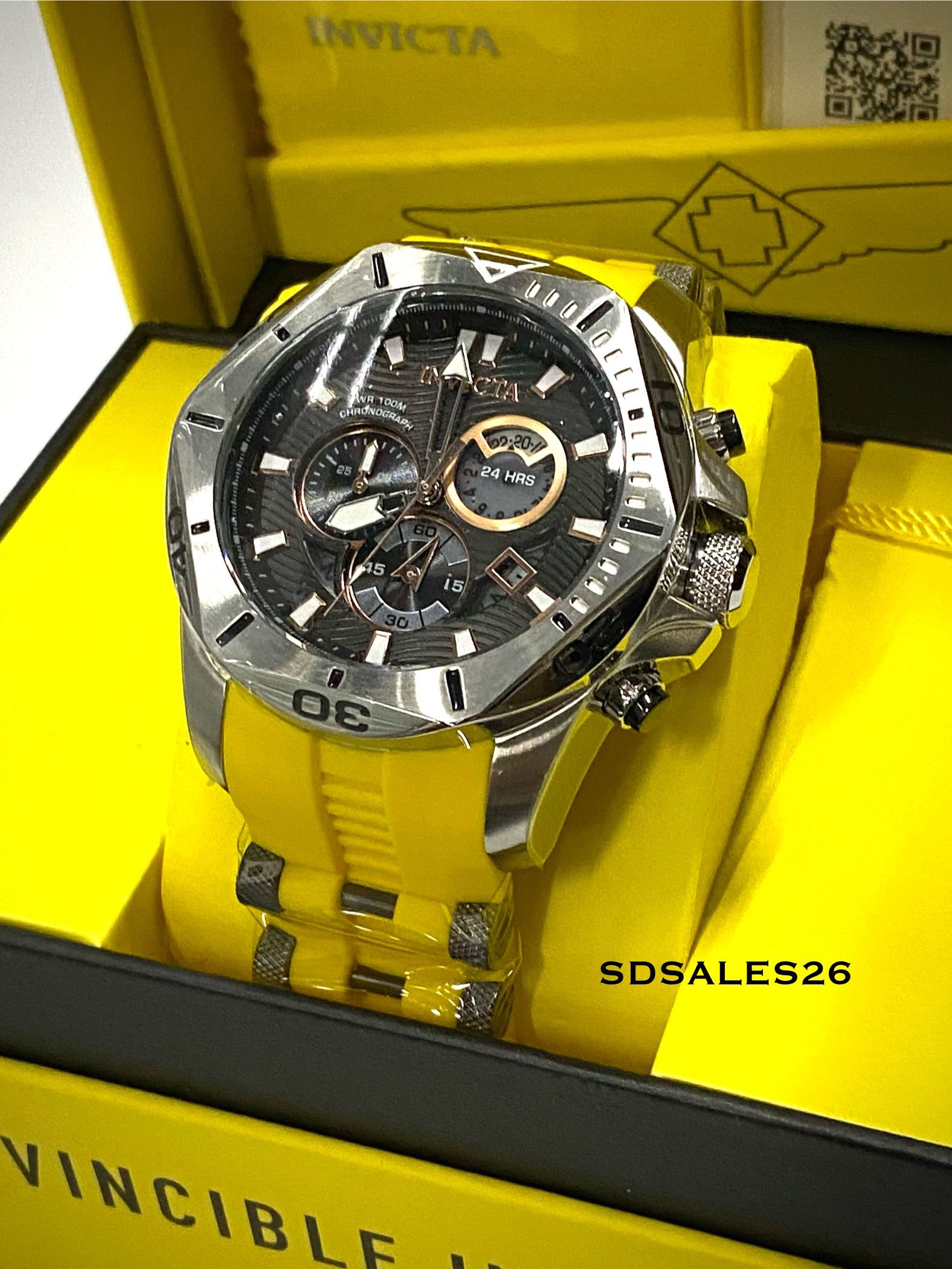 Invicta 32247 Stainless Steel Men’s Watch With Yellow Bands