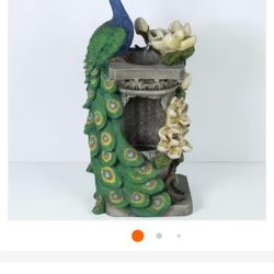 LuxenHome Polyresin Peacock Outdoor Fountain with LED Light  NEW IN BOX MODEL WHF623