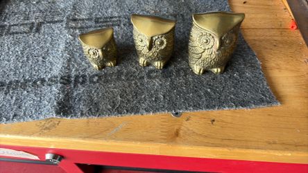 Vintage solid, brass owl set