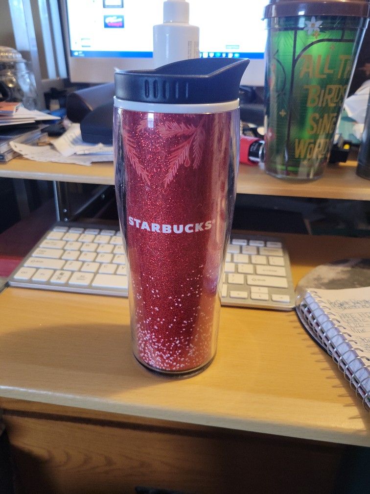 Rare HTF Starbucks Nestle Holiday Tumbler 2020 Redglitter Snowflakes Pine