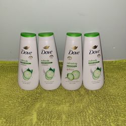 4 Dove Body Wash 20oz Refresh Cucumber + Green Tea 