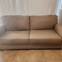7 Ft Beige Linen Sofa