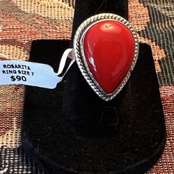 Sterling And Coral Ring