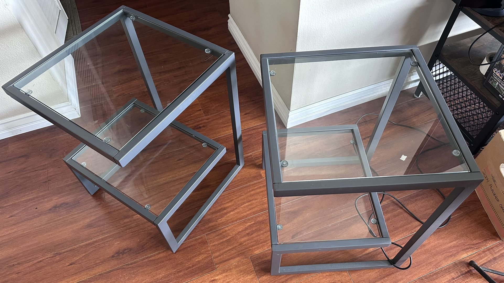 Modern Gray Glass End Tables (Pair)