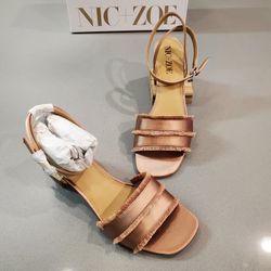 NIC+ZOE Womens Nude Open Toe Casual Ankle Strap Sandals 9.5