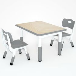 Kids Table and 2 Chairs Set，Height Adjustable Children Table & Chair，Toddlers Study Multi-Activity Table with 31.5"x23.6" Wipe-Clean Desktop，for Class