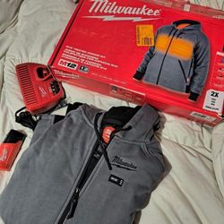 Men's 2x M12 Lithium Ion Cordless  Gray  Heated Jacket Hoodie  Combo