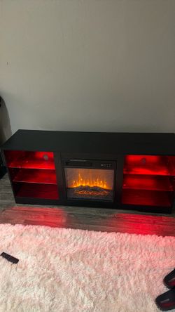 Black TV Stand with Electric Fireplace and LED Lighting