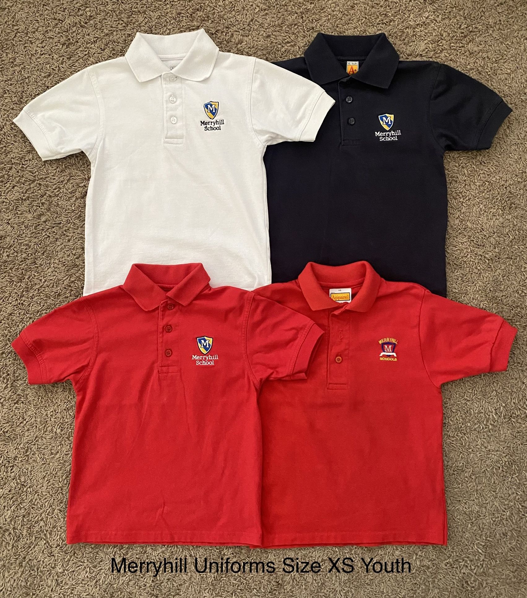 Size XS Youth Unisex Merryhill School Uniform Shirts