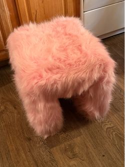 Pink Fuzzy Vanity Stool