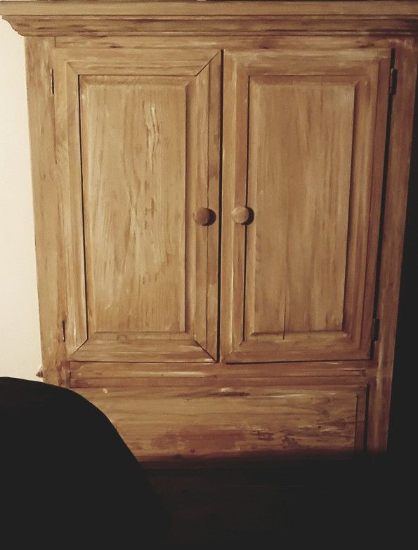 White Oak  Antiqued  Finish Armoire 