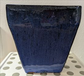 8" " Handcrafted Dark Blue Glazed Stoneware Square Planter Flared Silhouette Mottled Reactive Finish