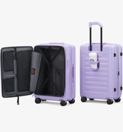 Purple Hard Shell Spinner Luggage with Cup Holder