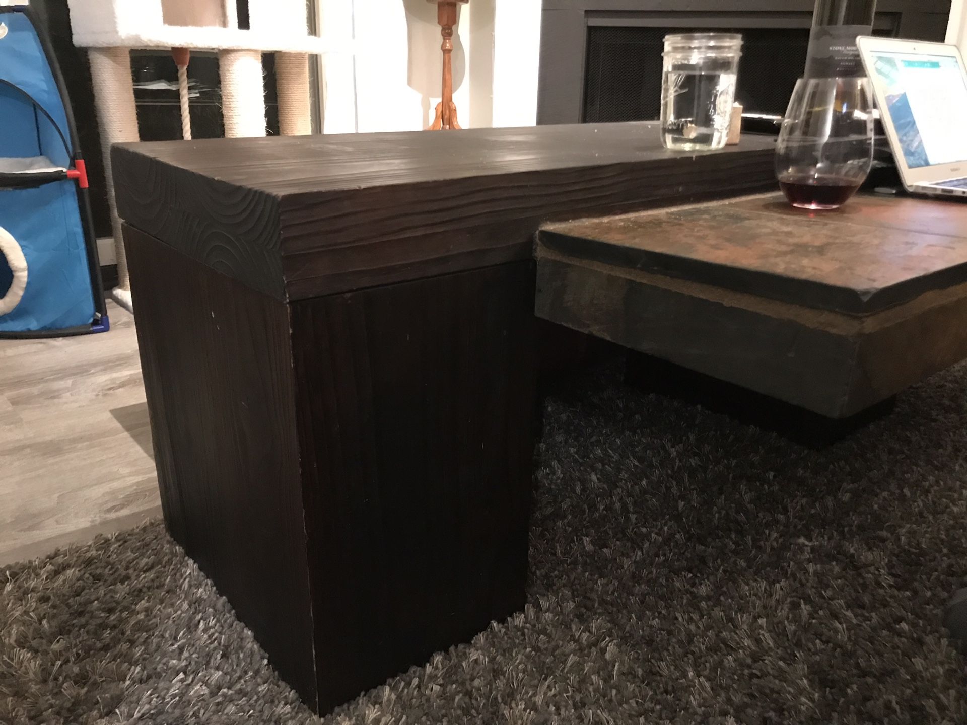 Slate and wood coffee table