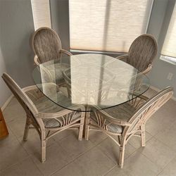 Rattan Glass Top Table And Four Chairs