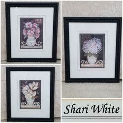 Signed Shari White Set/3 French Style Floral Prints