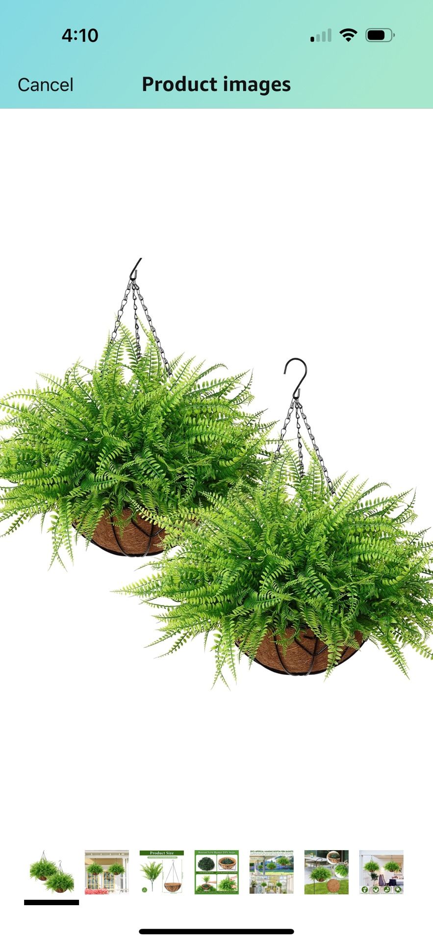 E Artificial Hanging Plants with Basket 2PCS Fake Boston Fern Baskets, Outdoor Faux Greenery Stems Hanging Decor UV Resistant Indoor Outside Decoratio