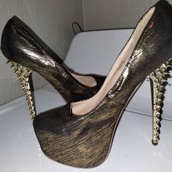 Gold And Black Spike Heel Shoes