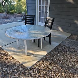 Outdoor Patio Glass Table And Two Wood Chairs From World Market